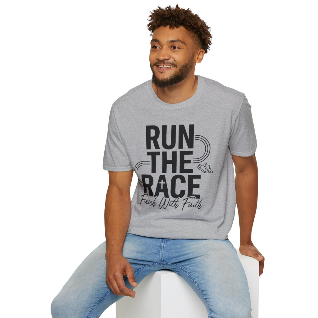 Run the Race - Finish with Faith Christian Runner T-Shirt