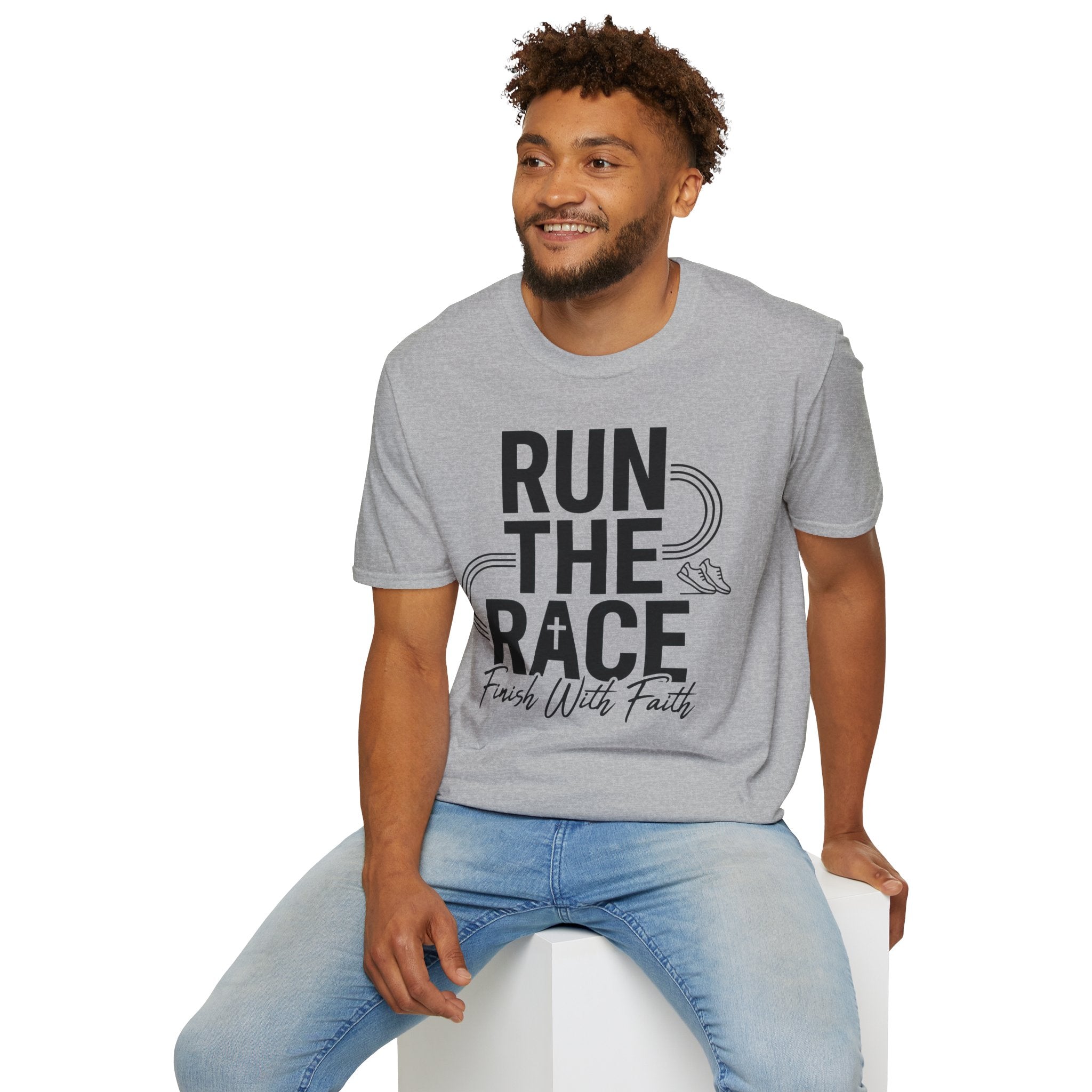 Run the Race - Finish with Faith Christian Runner T-Shirt