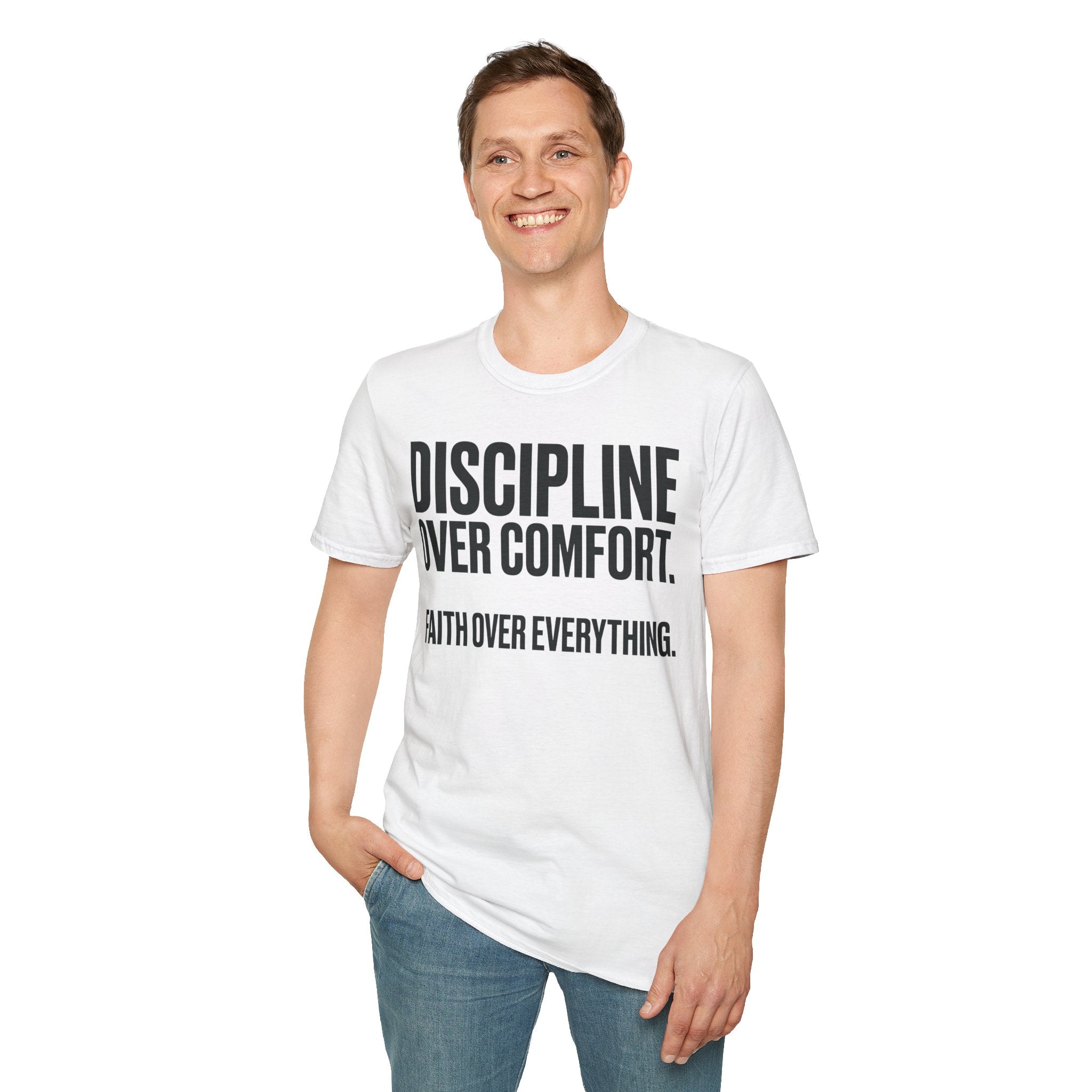 Discipline Over Comfort - Faith Over Everything Christian Runner T-Shirt