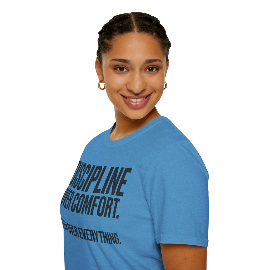 Discipline Over Comfort - Faith Over Everything Christian Runner T-Shirt